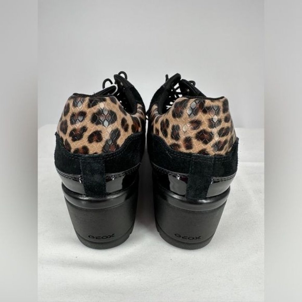 Respira Geox | NWT Women’s 9 Black Suede Leopard Trim Wedge Sneakers - Picture 13 of 13